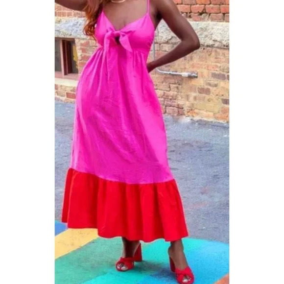 Tabitha Brown x Target Collab Midi Dress XS Pink Red Colorblock Tank A-Line - Picture 2 of 10